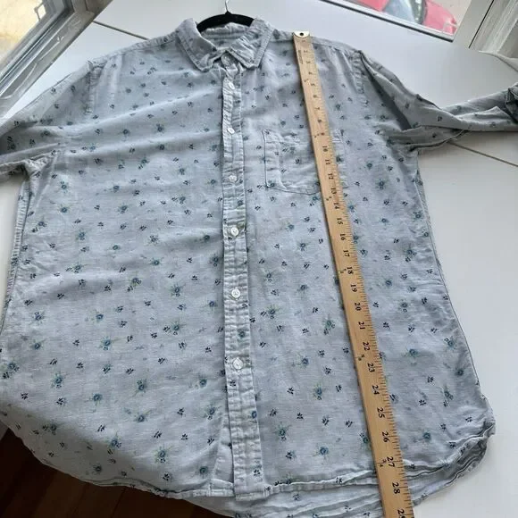 Brooks Brothers Red Fleece Linen Blend Shirt Men's Large Blue Floral Long Sleeve - Picture 6 of 10